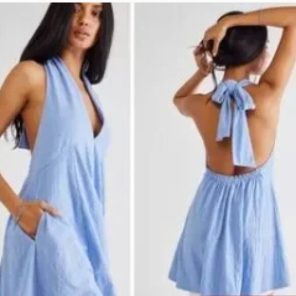 Free People Beach Dress Women's Small Petite White Lucy Halter Mini Summer - Picture 2 of 14